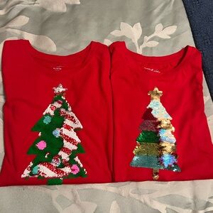 Bundle 2 Cat & Jack Red Shirt Christmas tree sequin shirts XL girls 14/16 EUC